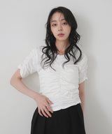 シャーリングアシンメトリーTシャツ
