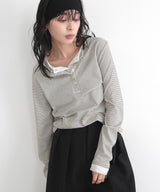 ボーダーリブヘンリーネックプルオーバー