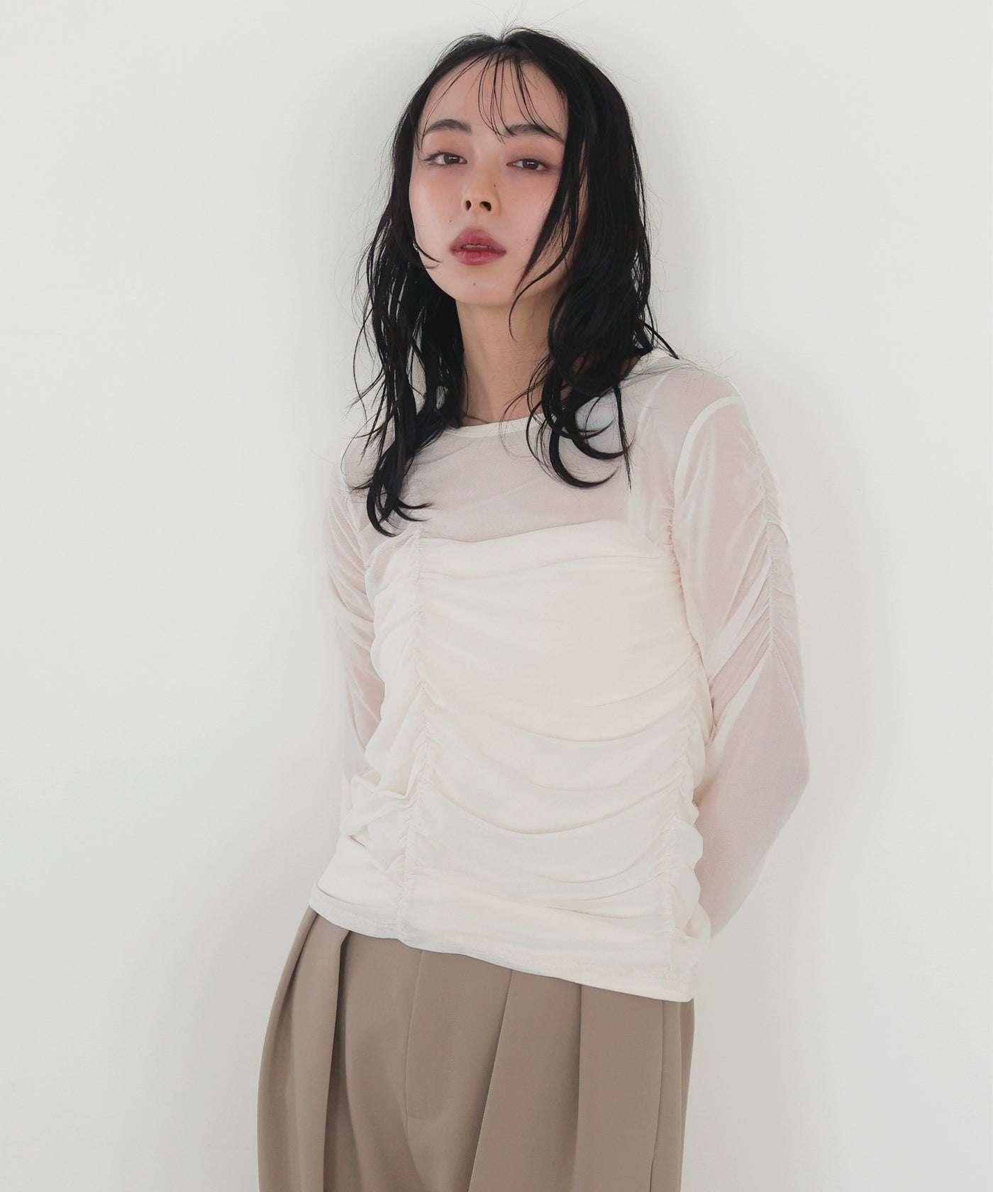 ドレープシアーカットトップス ドレープシアーカットトップス(F WHITE): トップスanuans