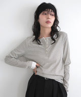 ボーダーリブヘンリーネックプルオーバー