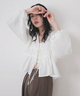 【一部予約商品】【mayu × LIAN】ダブルリボンシャーリングブラウス