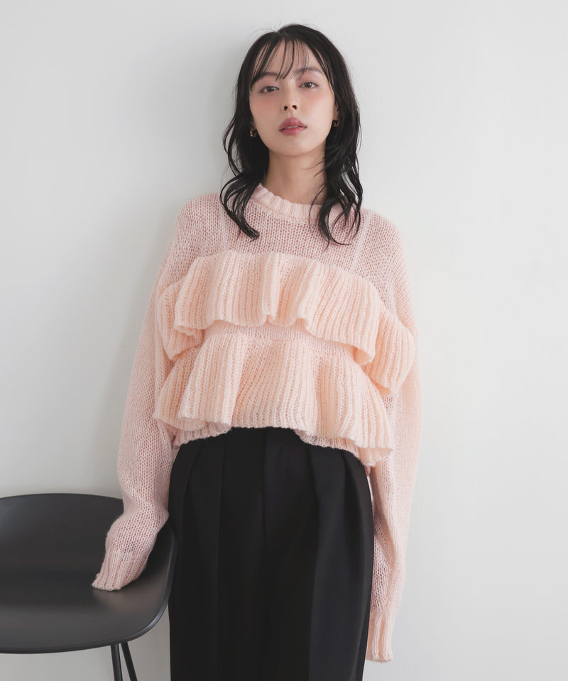 【12月下旬予約商品】シアーフリルニットプルオーバー