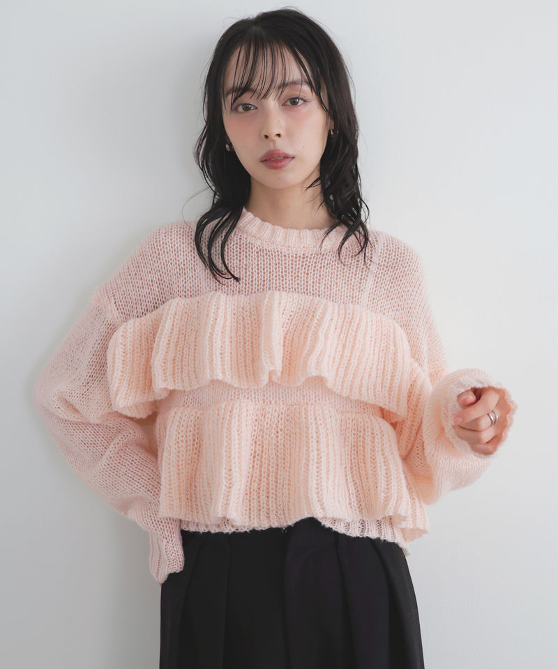 【12月下旬予約商品】シアーフリルニットプルオーバー