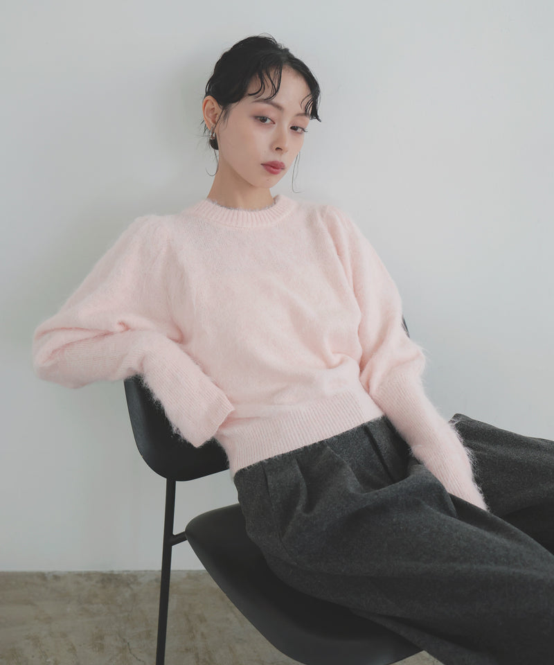 モヘアパフスリーブニット