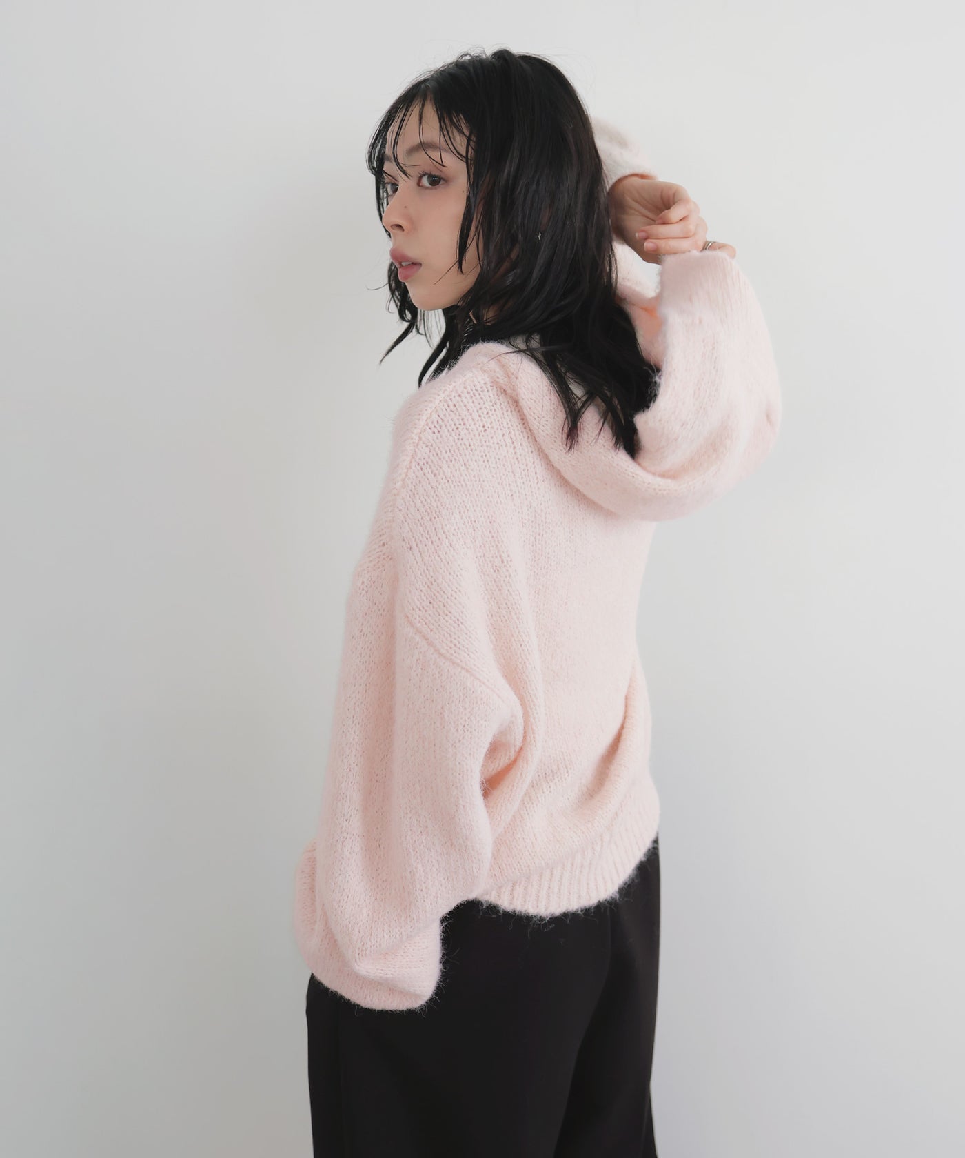 yanyan knit ヤンヤン ニット フーディ フード パーカー クロップド shopnikoniko（ショップにこにこ） パーカー ニットパーカー ジップ