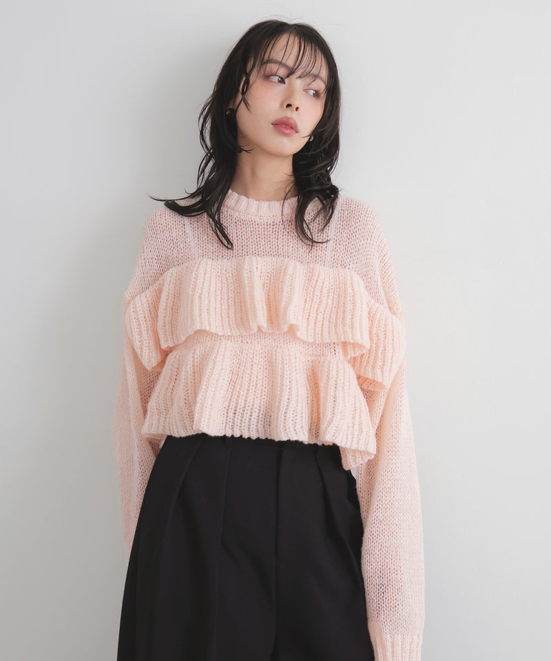 【12月下旬予約商品】シアーフリルニットプルオーバー