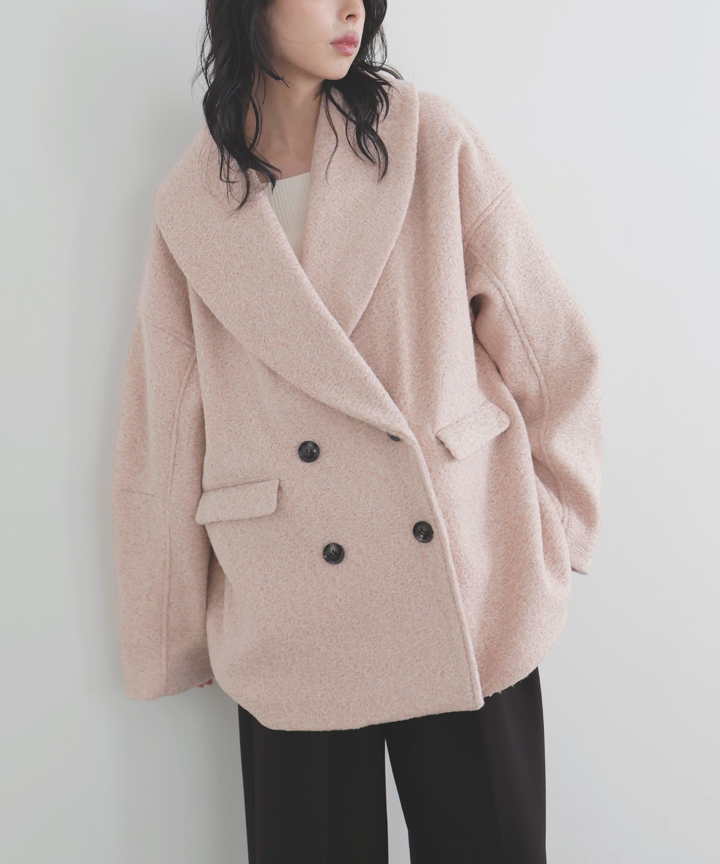 ショールカラーカールシャギーコート – LIAN