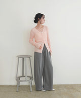 Vネックランダムリブニットカーディガン