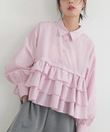 ストライプフリルシャツ