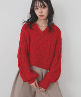 【11月中旬予約商品】ケーブルクロップドポロニット