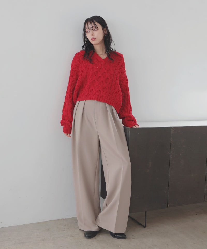 【11月中旬予約商品】ケーブルクロップドポロニット