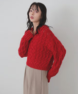 【11月中旬予約商品】ケーブルクロップドポロニット