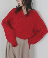 【11月中旬予約商品】ケーブルクロップドポロニット