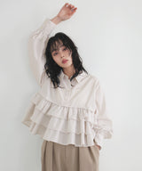 ストライプフリルシャツ