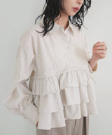 ストライプフリルシャツ