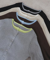 バイカラーリブニットカーデ