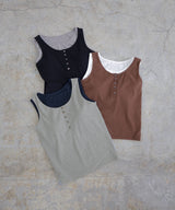 ヘンリーネックカップ付きレイヤードタンク