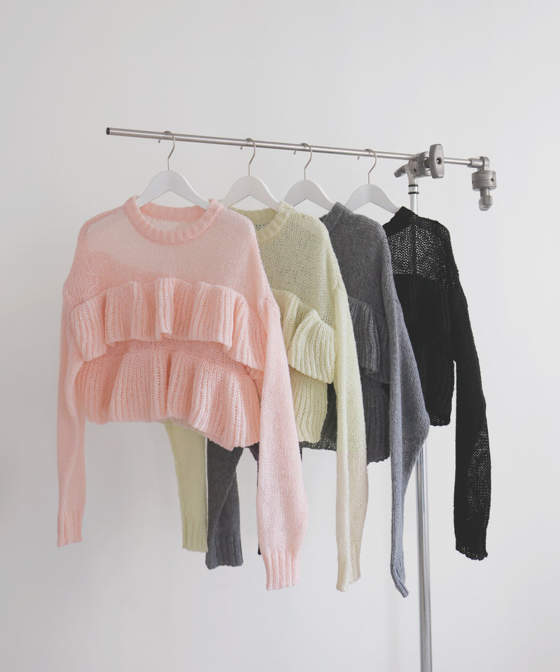 【12月下旬予約商品】シアーフリルニットプルオーバー